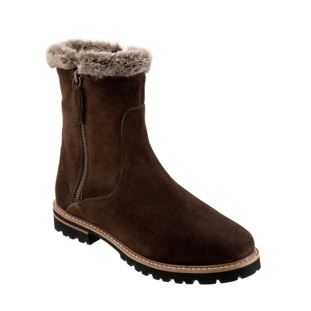 Trotters Forever Womens 7 Natrow Ankle Boots Dark Brown Suede Faux Fur T2362-203